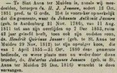 Benoeming van H.J. Janssen als predikant te Sint Anna ter Muiden