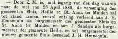 In verband met de gemeentelijke herindeling wordt ontslag verleend aan J.H. Hennequin als burgemeester van Sluis en Sint Anna ter Muiden, waarna hij wordt aangesteld als burgemeester van de nieuwe gemeente Sluis.